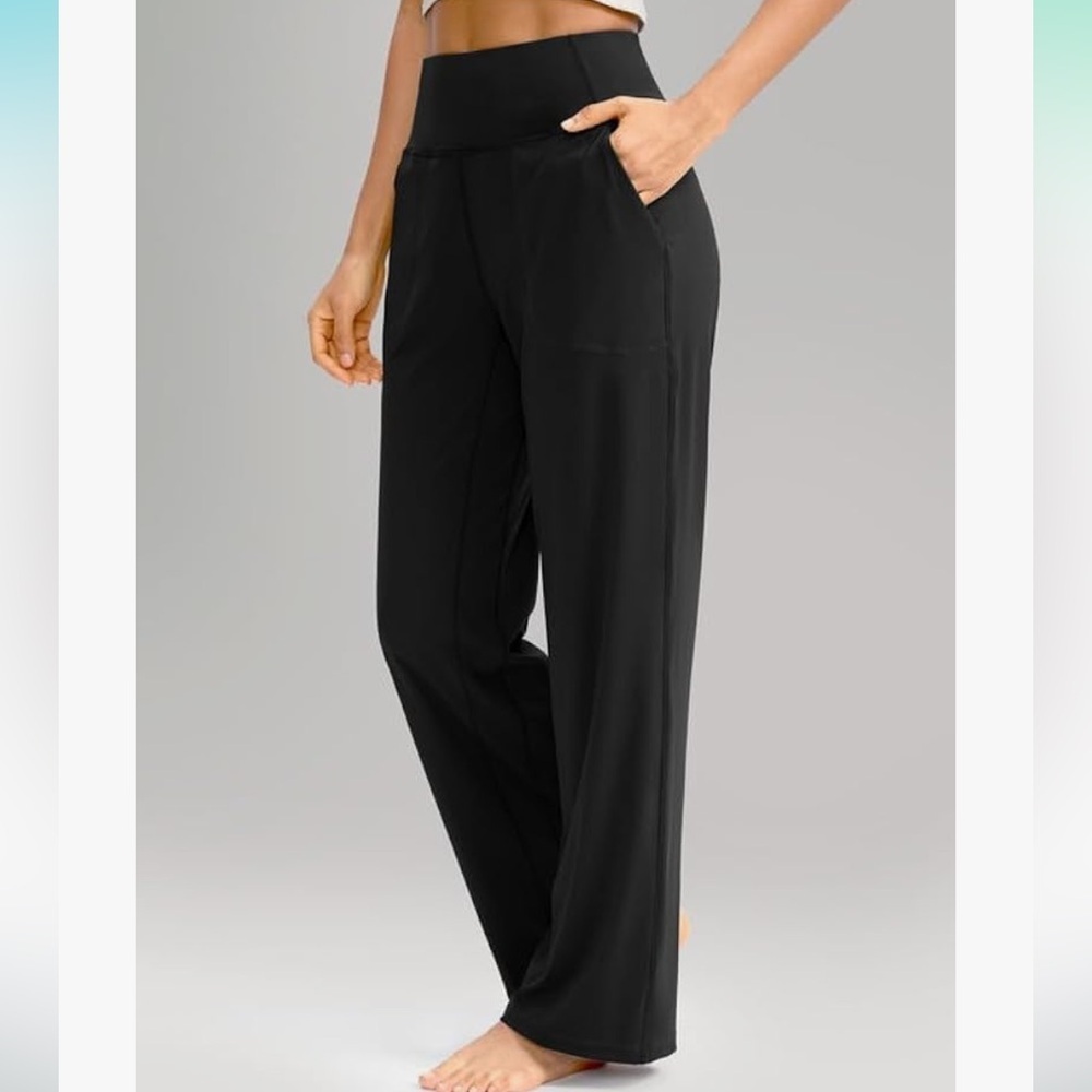 Womens Black Wideโ Leg Yoga Lounge Pants Athleisure Activewear Medium